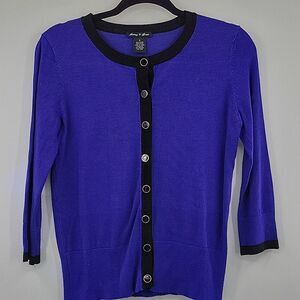 3For$20 Audrey & Grace Navy Blue Button Down Sweater w/ Black trim Size: Small
